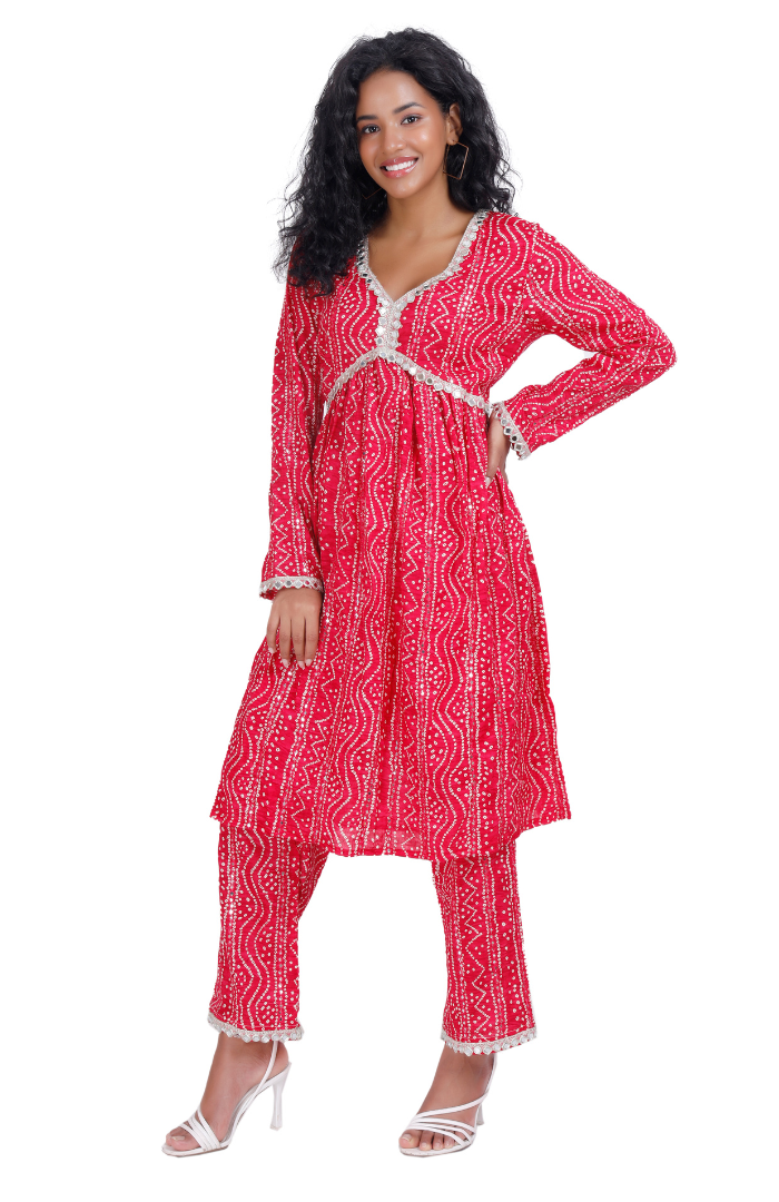 Pink Bandhani Naira Cut suit set